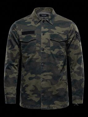 ELWOOD Camo Military Style Button-Down Shirt Jacket Green Camouflage Size XS